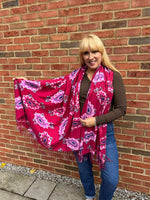 Red Soft Touch Tassel Flower Scarf